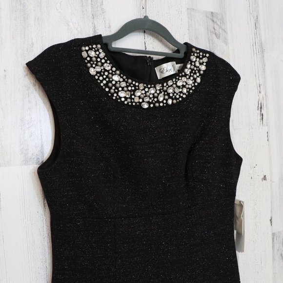 Eliza J Dresses Eliza J Black Glitter Cocktail Dress Beaded Neck 6